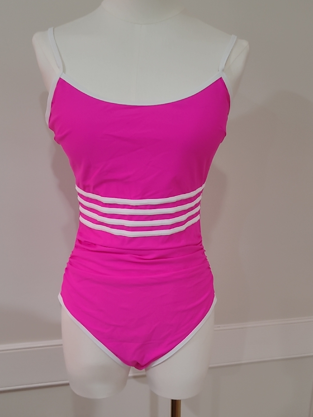 EoMenie Hot Pink One-Piece Tummy-Control Ruched Swimsuit - Size M